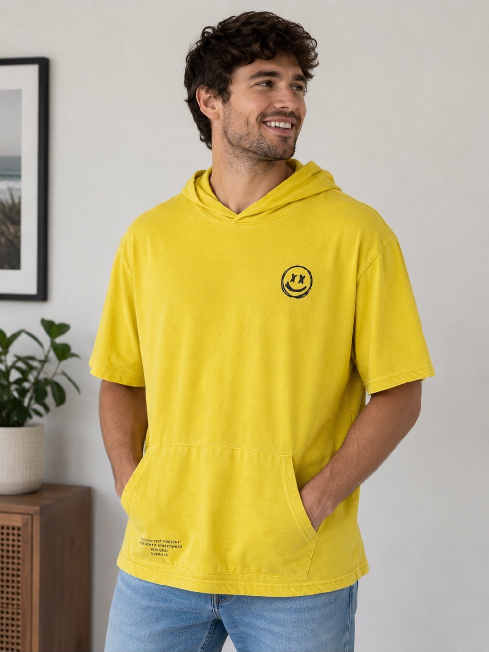 Urban-ID Yellow Hooded Short Sleeve Tee | Men’s Large